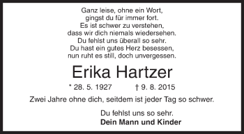 Traueranzeige von Erika Hartzer von Siegener Zeitung