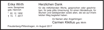 Traueranzeige von Erika Wirth von Siegener Zeitung