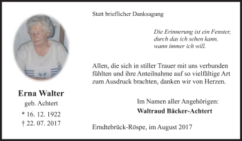 Traueranzeige von Erna Walter von Siegener Zeitung