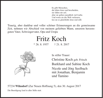 Traueranzeige von Fritz Koch von Siegener Zeitung