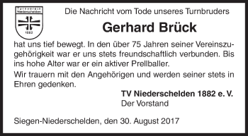 Traueranzeige von Gerhard Brück von Siegener Zeitung
