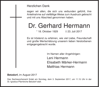 Traueranzeige von Gerhard Hermann von Siegener Zeitung