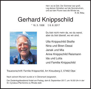 Traueranzeige von Gerhard Knippschild von Siegener Zeitung