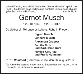 Traueranzeige von Gernot Musch von Siegener Zeitung