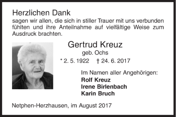 Traueranzeige von Gertrud Kreuz von Siegener Zeitung
