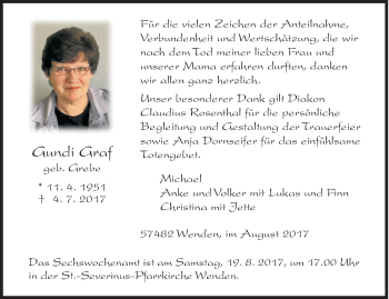 Traueranzeige von Gundi Graf von Siegener Zeitung