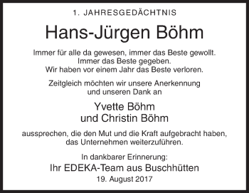 Traueranzeige von Hans-Jürgen Böhm von Siegener Zeitung