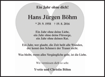 Traueranzeige von Hans Jürgen Böhm von Siegener Zeitung