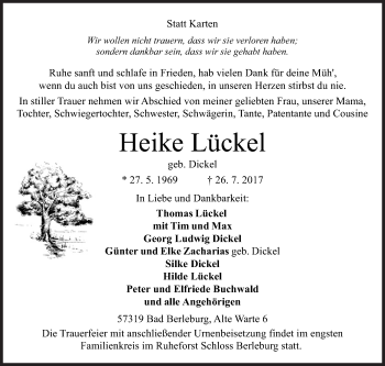 Traueranzeige von Heike Lückel von Siegener Zeitung