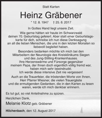 Traueranzeige von Heinz Gräbener von Siegener Zeitung