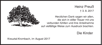 Traueranzeige von Heinz Preuß von Siegener Zeitung