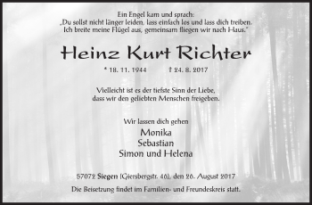 Traueranzeige von Heinz Kurt Richter von Siegener Zeitung