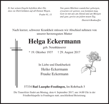 Traueranzeige von Helga Eckermann von Siegener Zeitung