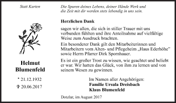 Traueranzeige von Helmut Blumenfeld von Siegener Zeitung