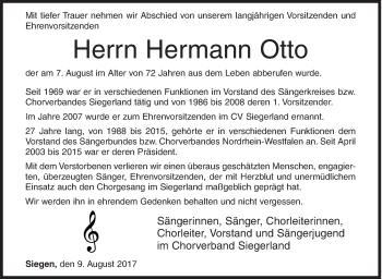 Traueranzeige von Hermann Otto von Siegener Zeitung