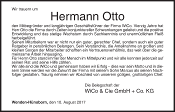 Traueranzeige von Hermann Otto von Siegener Zeitung