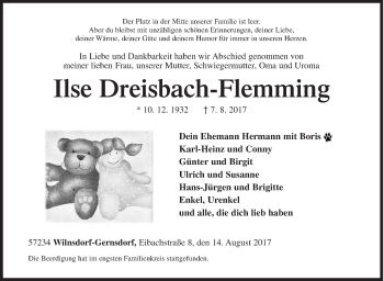 Traueranzeige von Ilse Dreisbach-Flemming von Siegener Zeitung