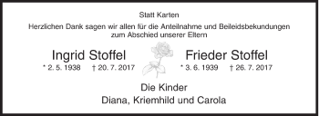 Traueranzeige von Ingrid und Frieder Stoffel von Siegener Zeitung