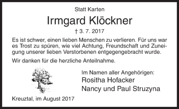 Traueranzeige von Irmgard Köckner von Siegener Zeitung