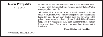 Traueranzeige von Karin Potzgalski von Siegener Zeitung