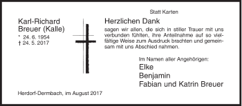 Traueranzeige von Karl-Richard Breuer von Siegener Zeitung