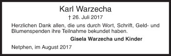 Traueranzeige von Karl Warzecha von Siegener Zeitung