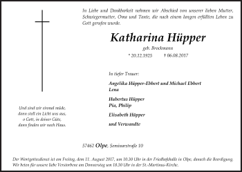 Traueranzeige von Katharina Hüpper von Siegener Zeitung