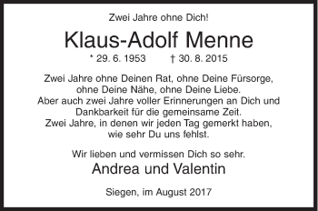 Traueranzeige von Klaus-Adolf Menne von Siegener Zeitung