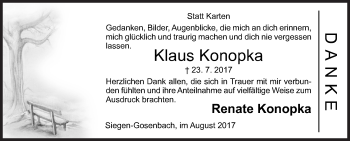 Traueranzeige von Klaus Konopka von Siegener Zeitung