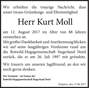 Traueranzeige von Kurt Moll von Siegener Zeitung
