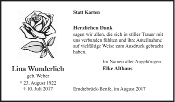 Traueranzeige von Lina Wunderlich von Siegener Zeitung