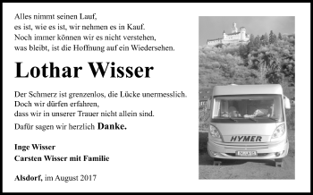 Traueranzeige von Lothar Wisser von Siegener Zeitung