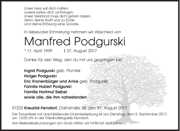 Traueranzeige von Manfred Podgurski von Siegener Zeitung