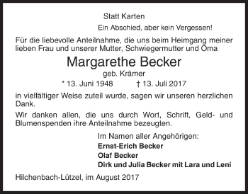 Traueranzeige von Margarethe Becker von Siegener Zeitung