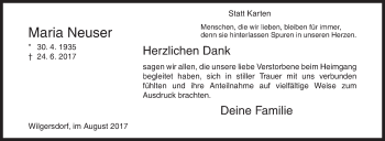 Traueranzeige von Maria Neuser von Siegener Zeitung