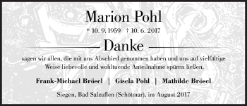 Traueranzeige von Marion Pohl von Siegener Zeitung
