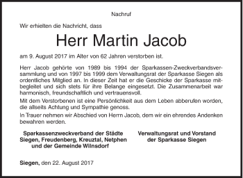 Traueranzeige von Martin Jacob von Siegener Zeitung