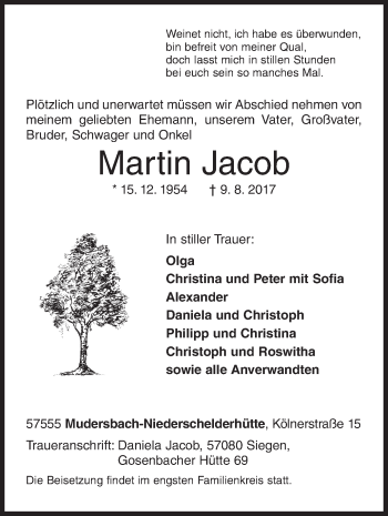 Traueranzeige von Martin Jacob von Siegener Zeitung