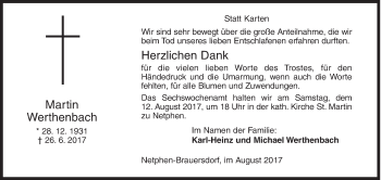 Traueranzeige von Martin Werthenbach von Siegener Zeitung