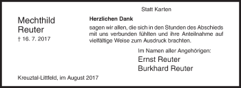 Traueranzeige von Mechthild Reuter von Siegener Zeitung