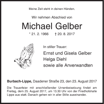 Traueranzeige von Michael Gelber von Siegener Zeitung