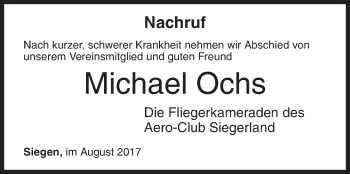 Traueranzeige von Michael Ochs von Siegener Zeitung