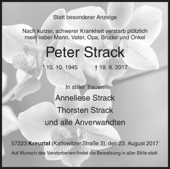 Traueranzeige von Peter Strack von Siegener Zeitung