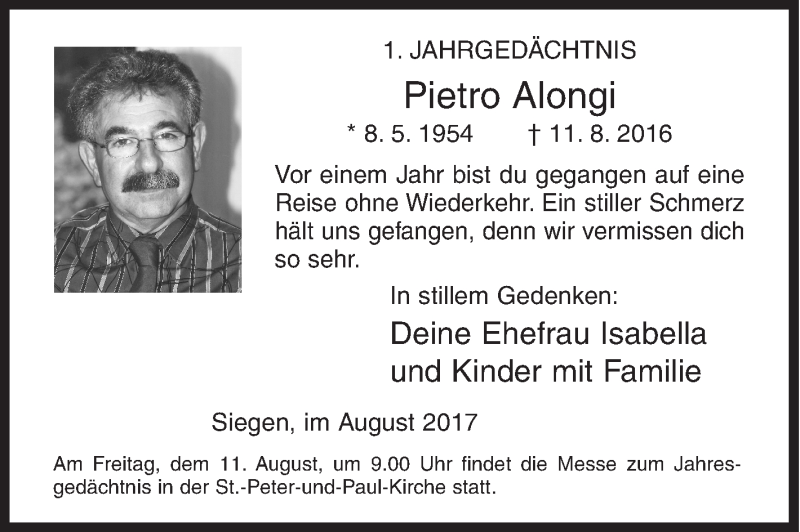  Traueranzeige für Pietro Alongi vom 09.08.2017 aus Siegener Zeitung