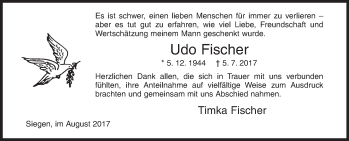 Traueranzeige von Udo Fischer von Siegener Zeitung