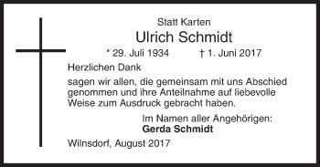 Traueranzeige von Ulrich Schmidt von Siegener Zeitung