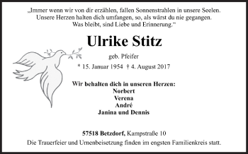 Traueranzeige von Ulrike Stitz von Siegener Zeitung