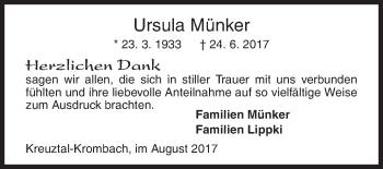 Traueranzeige von Ursula Münker von Siegener Zeitung