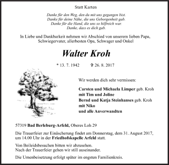 Traueranzeige von Walter Kroh von Siegener Zeitung