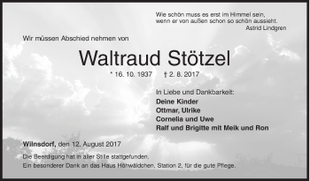 Traueranzeige von Waltraud Stötzel von Siegener Zeitung
